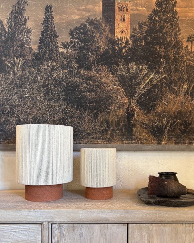 Stretched wool & terracotta sandstone Kalé Table Lamp OSH by Maison de Vacances