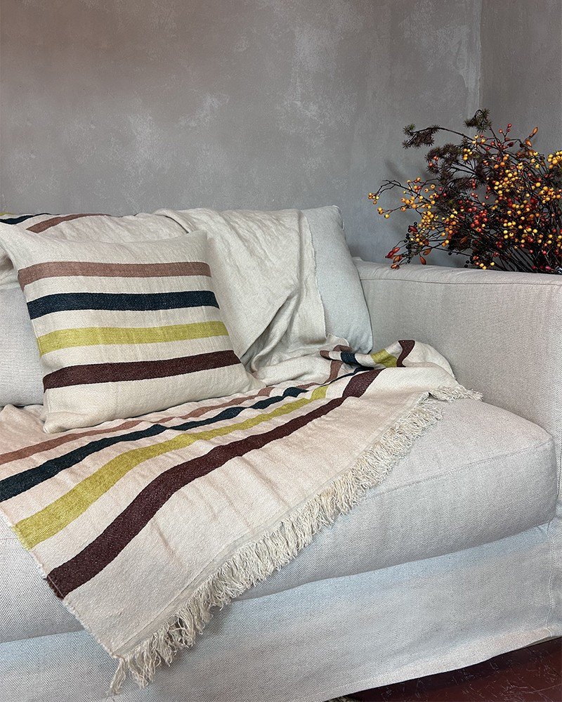 Housse de coussin & Fouta Lake stripe en lin par Libeco