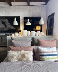 Housse de coussin & Fouta Lake stripe en lin par Libeco