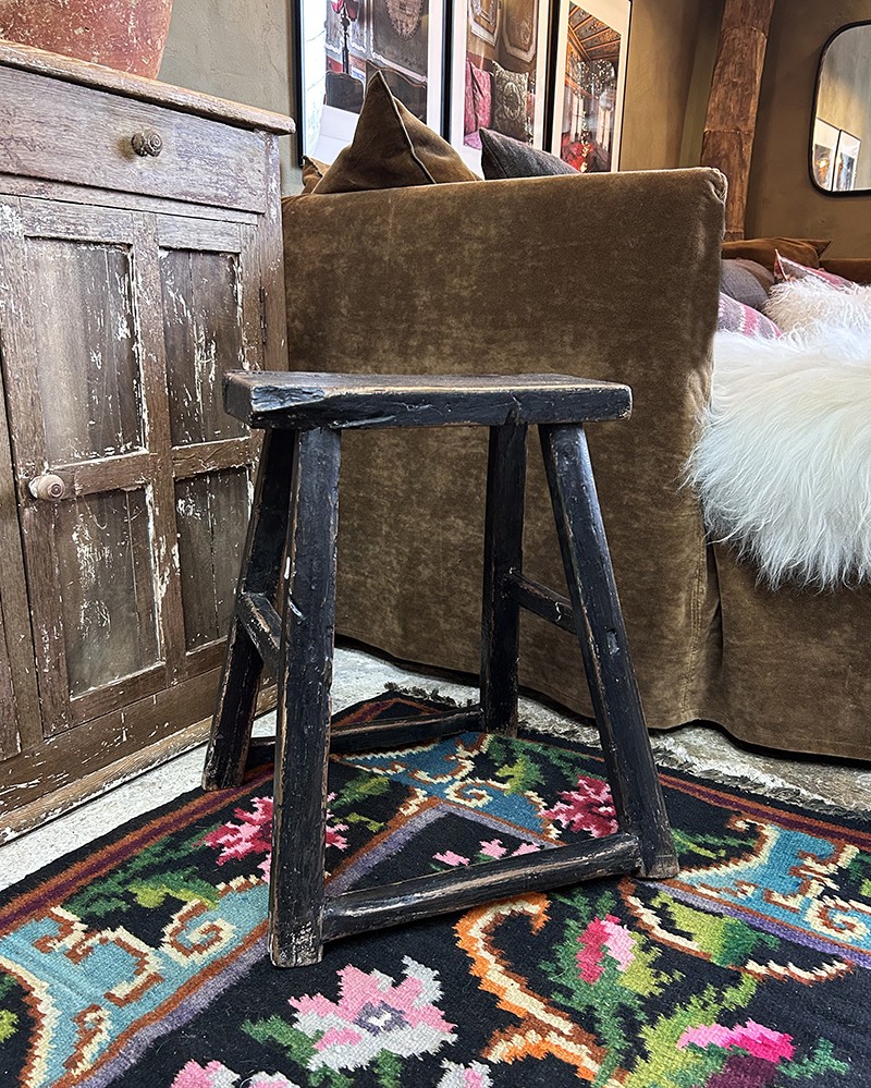 Handcrafted Raw wooden black Stool Chinese - unique piece