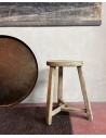 Tabouret ancien rond Chinois en orme brut - pièce unique