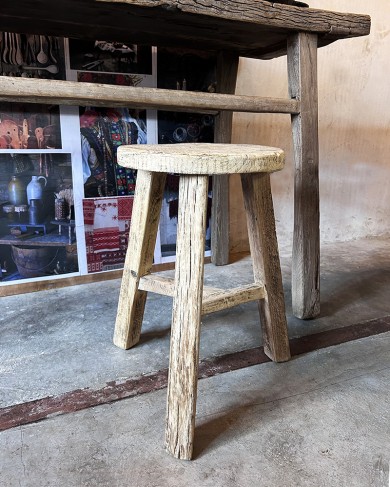 Round raw elm Hyde Chinese Stool - unique piece