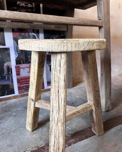 Round raw elm Hyde Chinese Stool - unique piece