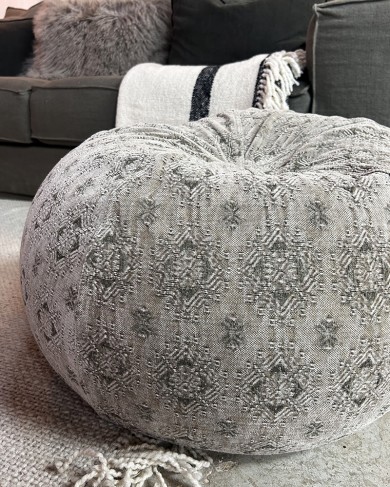 Linen Stone Washed Jacquard Bulle footstool