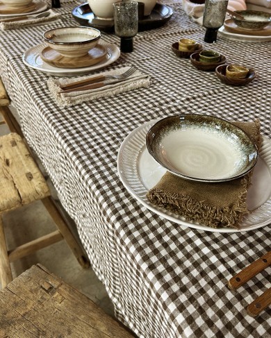 Linen brown Gingham Checks tablecloth