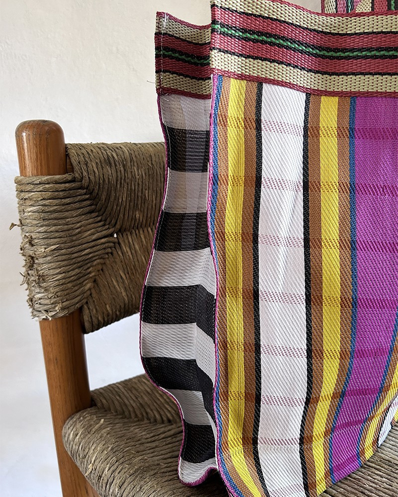 Sac shopping Stripes Rose en plastique recyclé - fait main