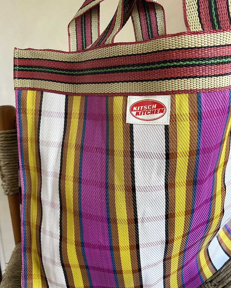 Sac shopping Stripes Rose en plastique recyclé - fait main