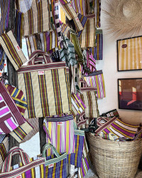 Sac shopping Stripes Rose en plastique recyclé - fait main