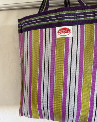 Recycled plastic Pink & Blue Stripes little shopping bag - handmade