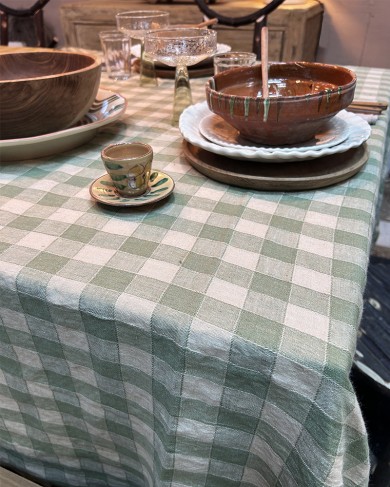 Sage Gingham Linen/cotton Tablecloth Maison de Vacances