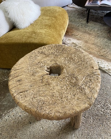 Hyde wheel stool in raw elm - unique piece