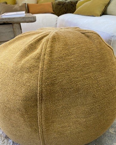 Linen Upcycled Tufted Canvas Bulle footstool by Maison de Vacances