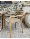 Chaise Colmar avec accoudoirs en teck & résine tressée intérieure/extérieure