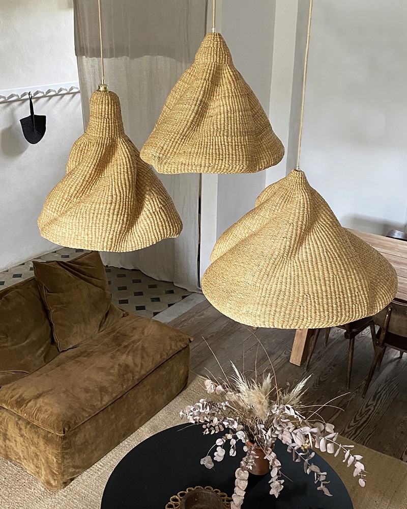 Handcrafted palm & sisal Open pendant lamp - unique piece