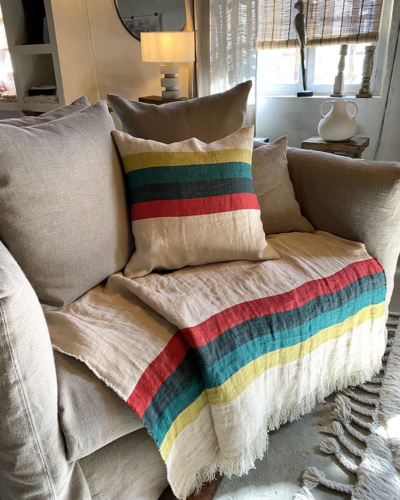 Housse de coussin & Fouta Summer stripe en lin par Libeco