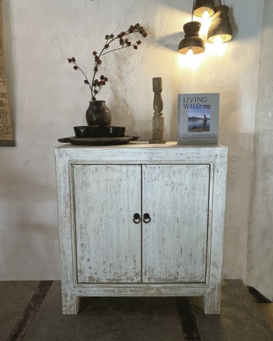 Small white sideboard in weathered elm - Unique piece