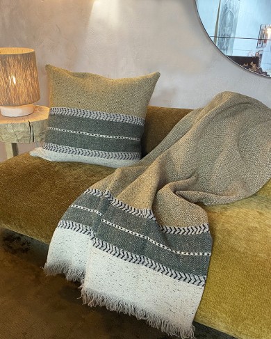 Housse de coussin & Plaid Montana Mustard en laine & lin par Libeco