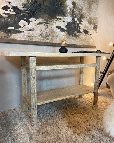 Old elm console table with shelf - unique piece