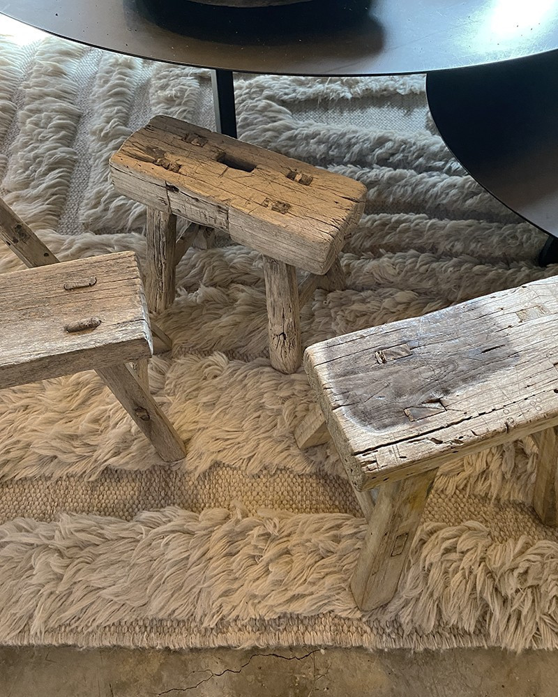 Raw elm Mini Stool Chinese - unique piece