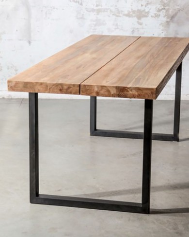 Teak & brushed metal Table Blok