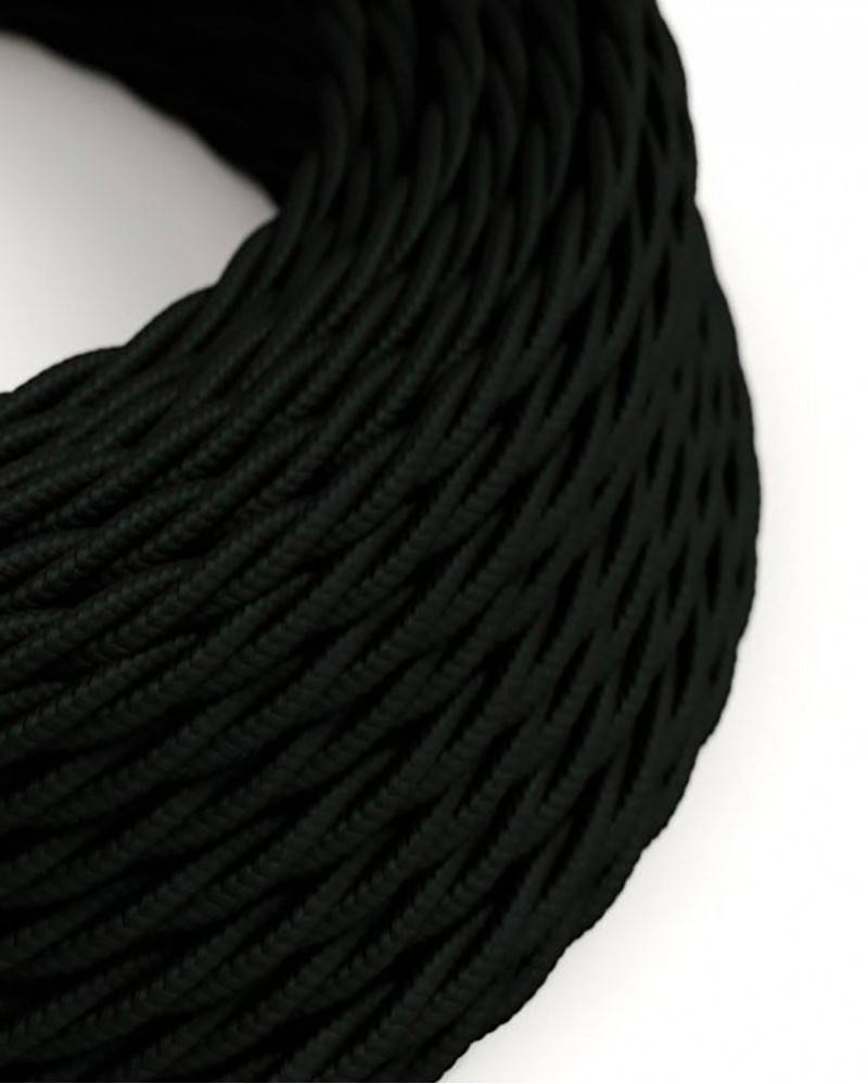 Twisted Black Fabric Electrical Cable- silk effect