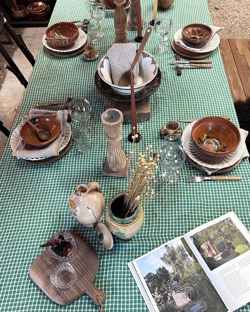 Linen Emerald Checks tablecloth