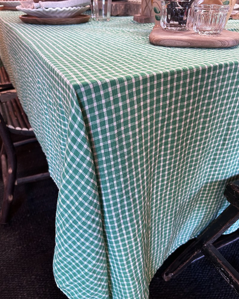 Nappe Carreaux Emeraude en lin