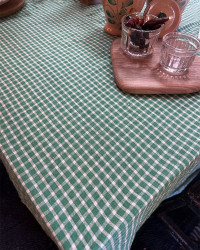 Nappe Carreaux Emeraude en lin
