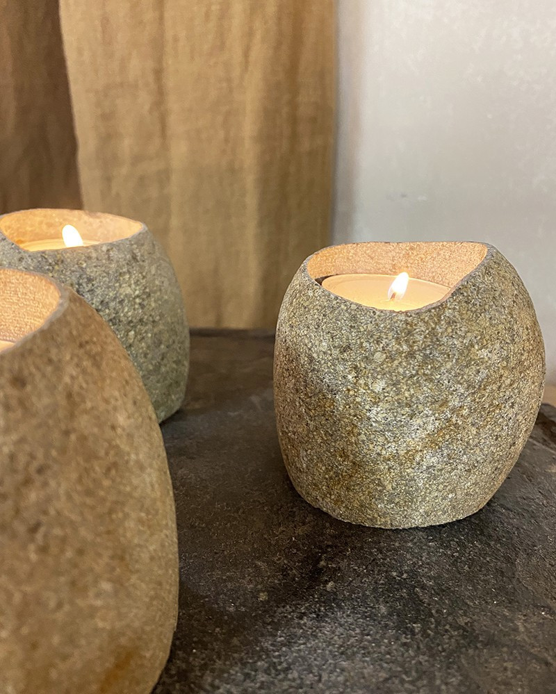 Candleholder/Egg cup Valley in river stone