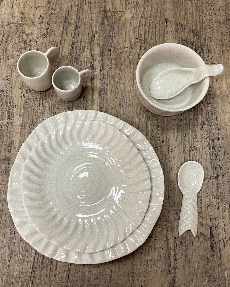 Vaisselle Dashi en grès émaillé quartz craquelé par Jars