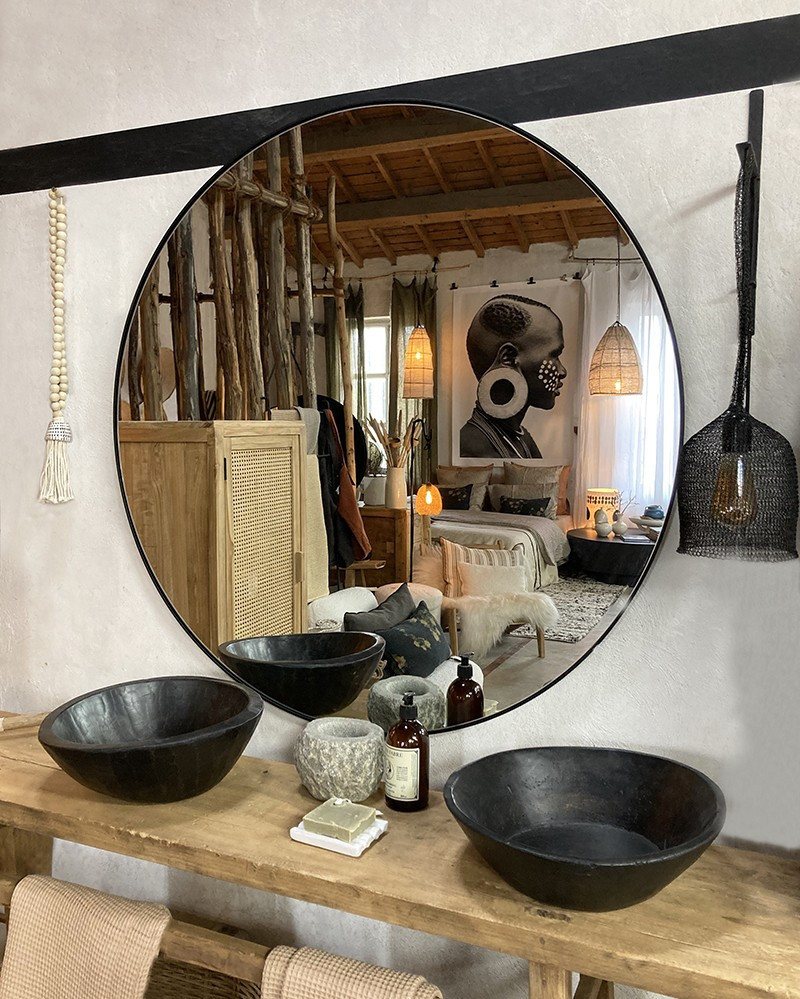 Loft black metal mirror