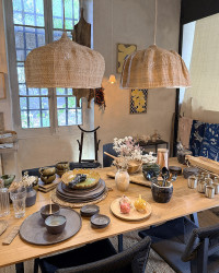 Open natural fiber pendant light