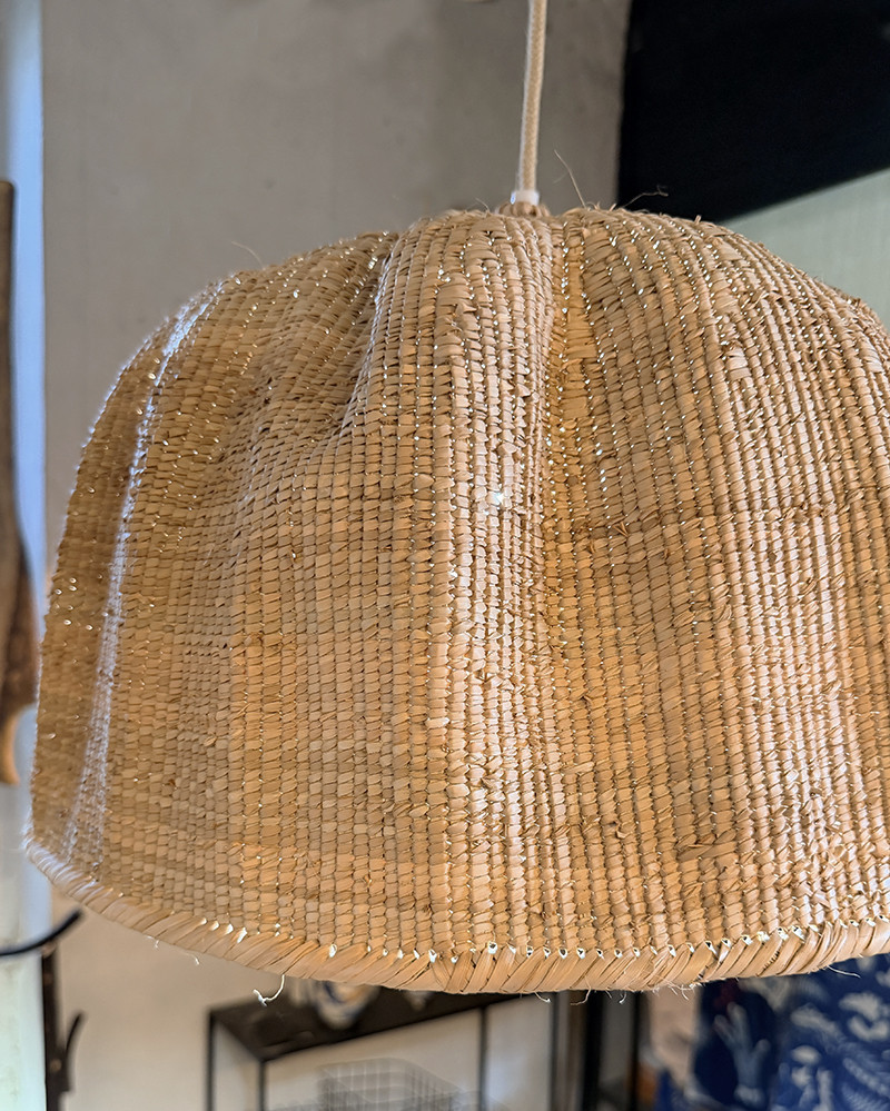 Open natural fiber pendant light