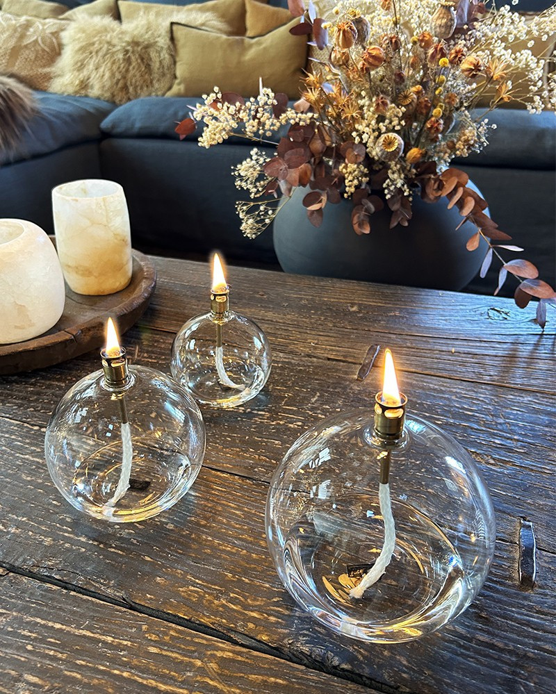 Lot de 3 Bougies/Lampes à Huile ronde en verre