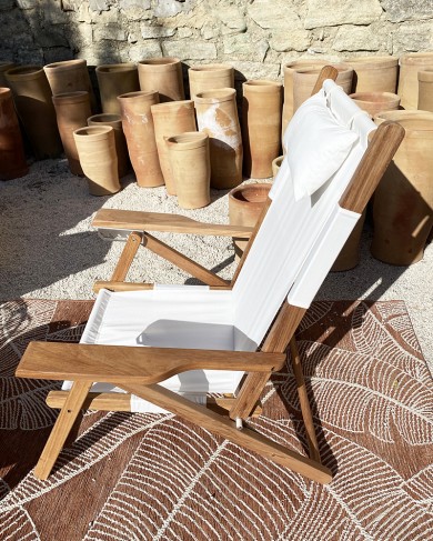 Fauteuil d'extérieur/de plage Tommy en bois & coton