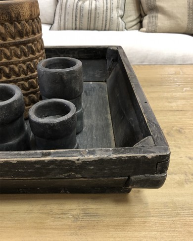 Square black wooden Tray Vintage