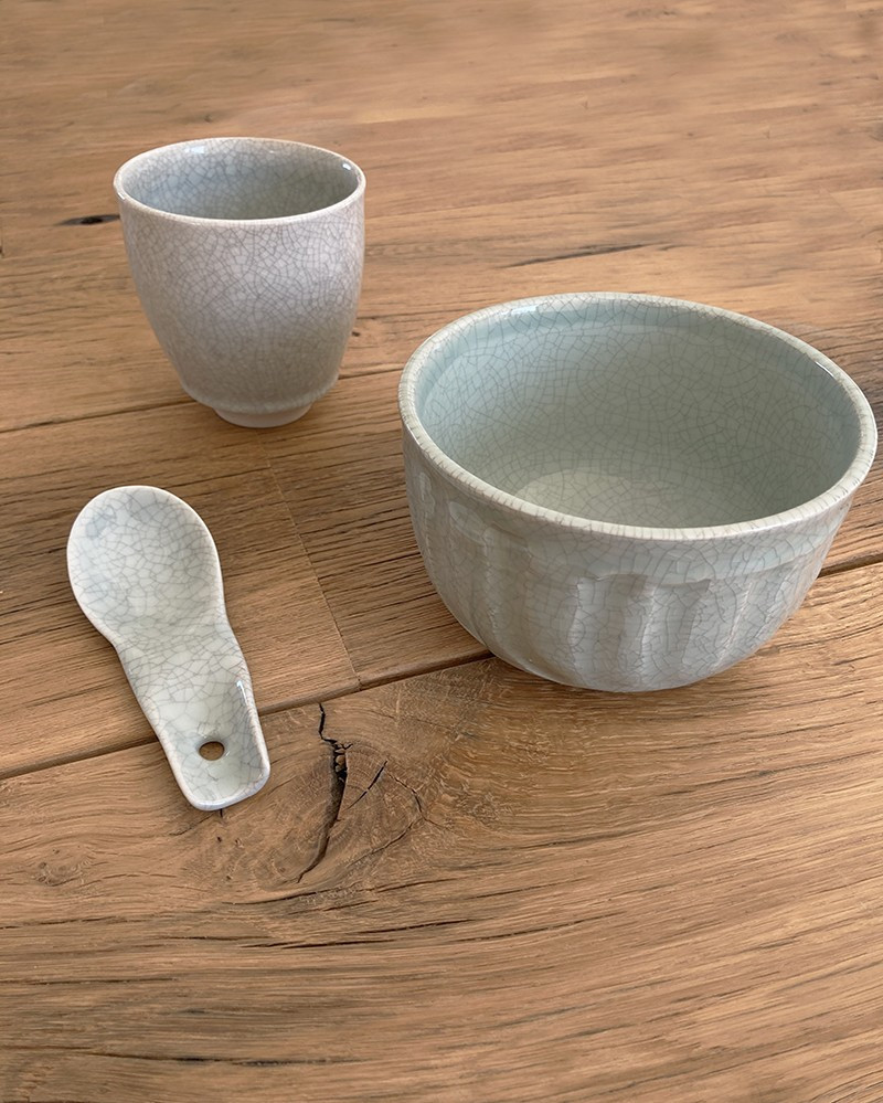 Celadon Green Glazed Sandstone Dashi Tableware by Jars