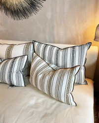 Rectangular Cyclades Embroidered Canvas Cushion in Linen by Maison de Vacances