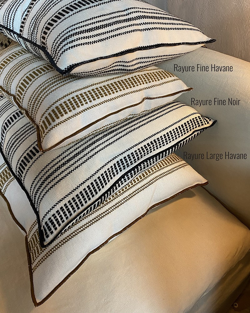 Rectangular Cyclades Embroidered Canvas Cushion in Linen by Maison de Vacances