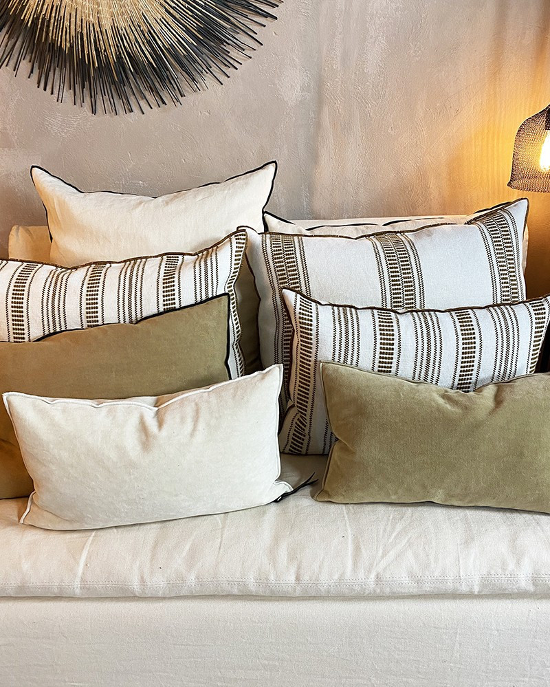 Rectangular Cyclades Embroidered Canvas Cushion in Linen by Maison de Vacances