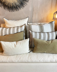 Rectangular Cyclades Embroidered Canvas Cushion in Linen by Maison de Vacances