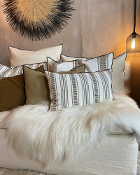 Rectangular Cyclades Embroidered Canvas Cushion in Linen by Maison de Vacances