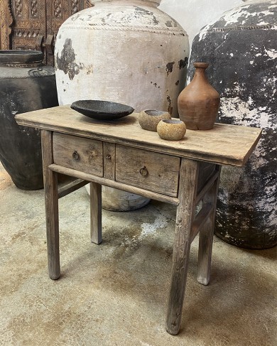 Petite console en orme massif à tiroirs
