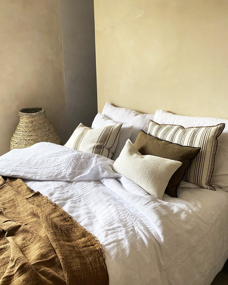 Linge de lit Blanc craie en lin lavé par La Draperie Française