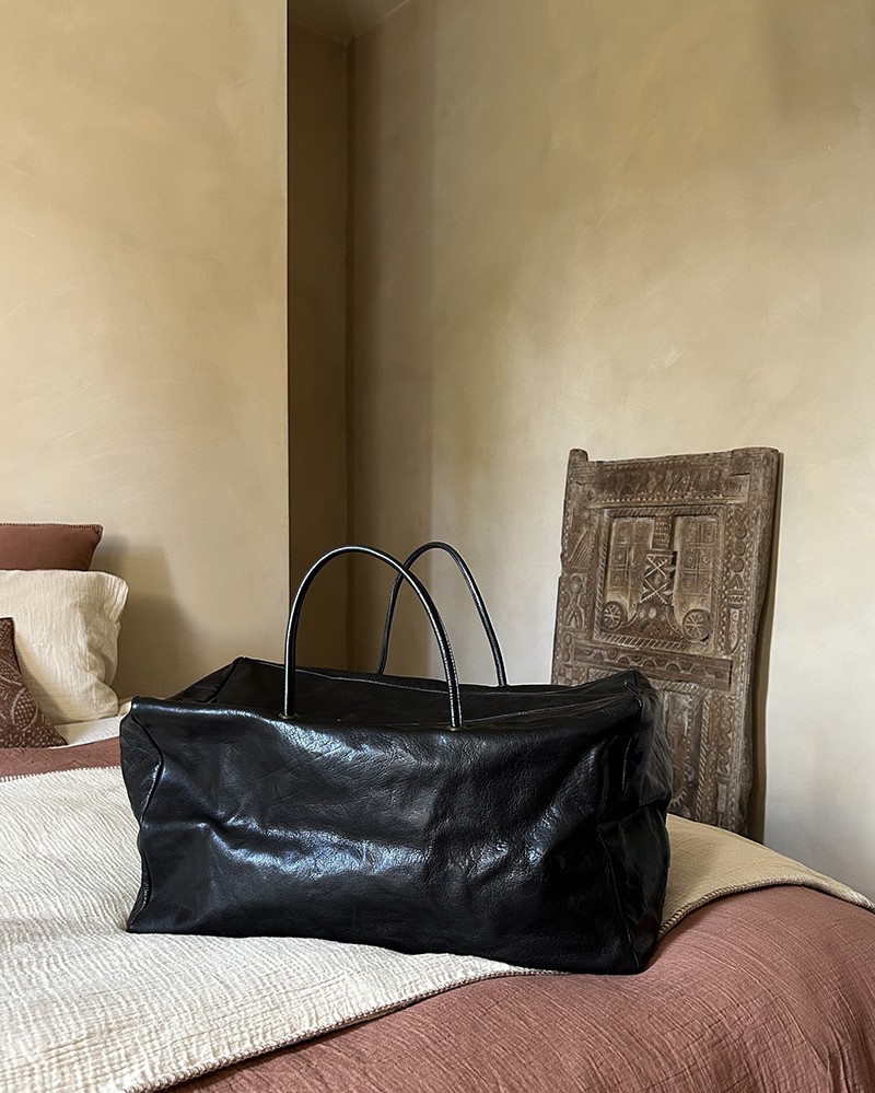 Leather olive shopper bag