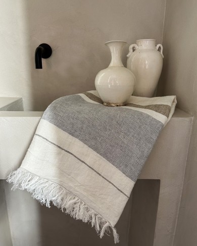 Washed linen Oyster & Ash stripe fouta by Libeco