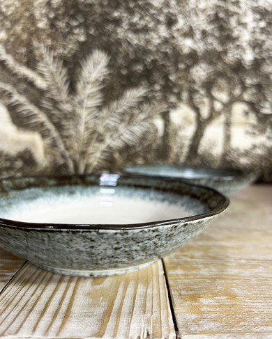 Assiette creuse Japonaise bleu en céramique émaillée