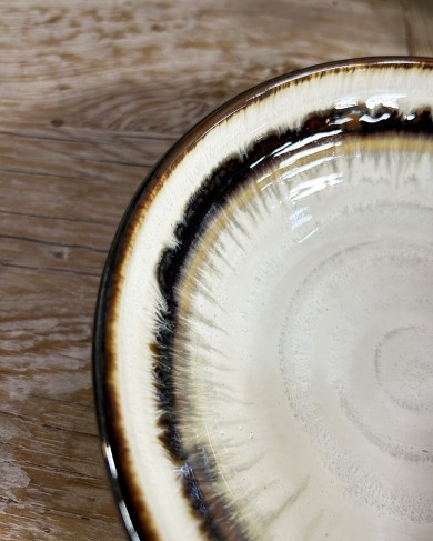 Enamelled ceramic brown Japanese soup bowl
