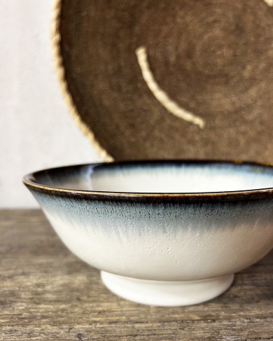 Enamelled ceramic blue Japanese big bowl