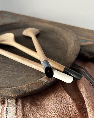 Wood & horn serving long Spoon